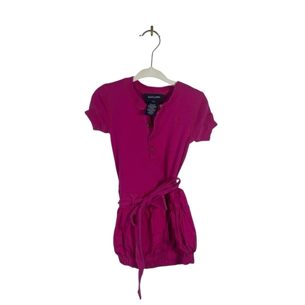 Ralph Lauren Girls Tie Waist Cargo Dress in Pink Size 2T